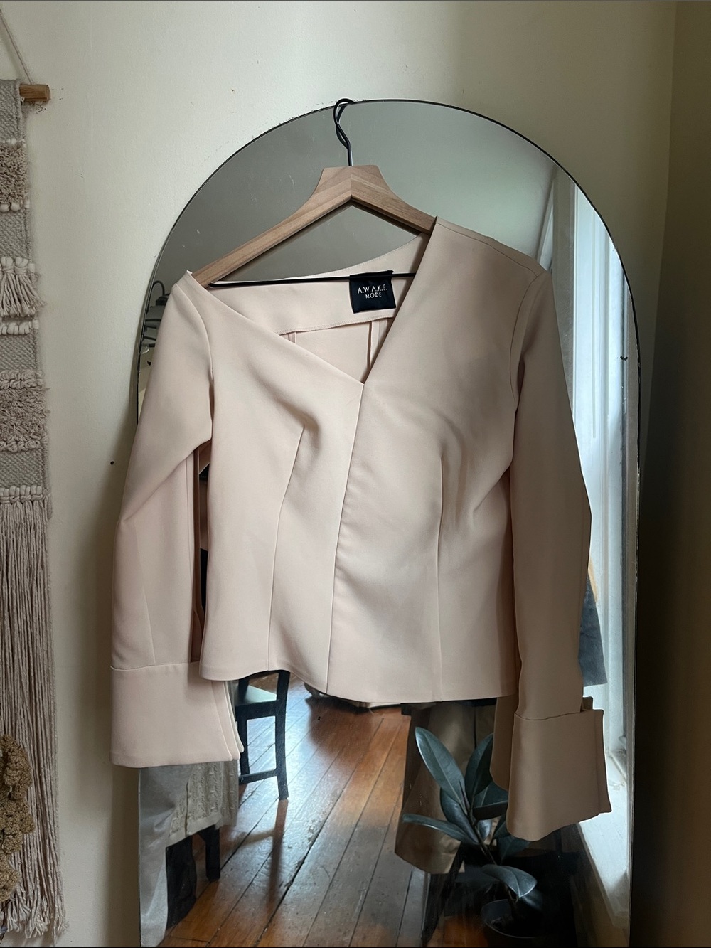Awake Pale Pink Asymmetric Sculpted Blazer